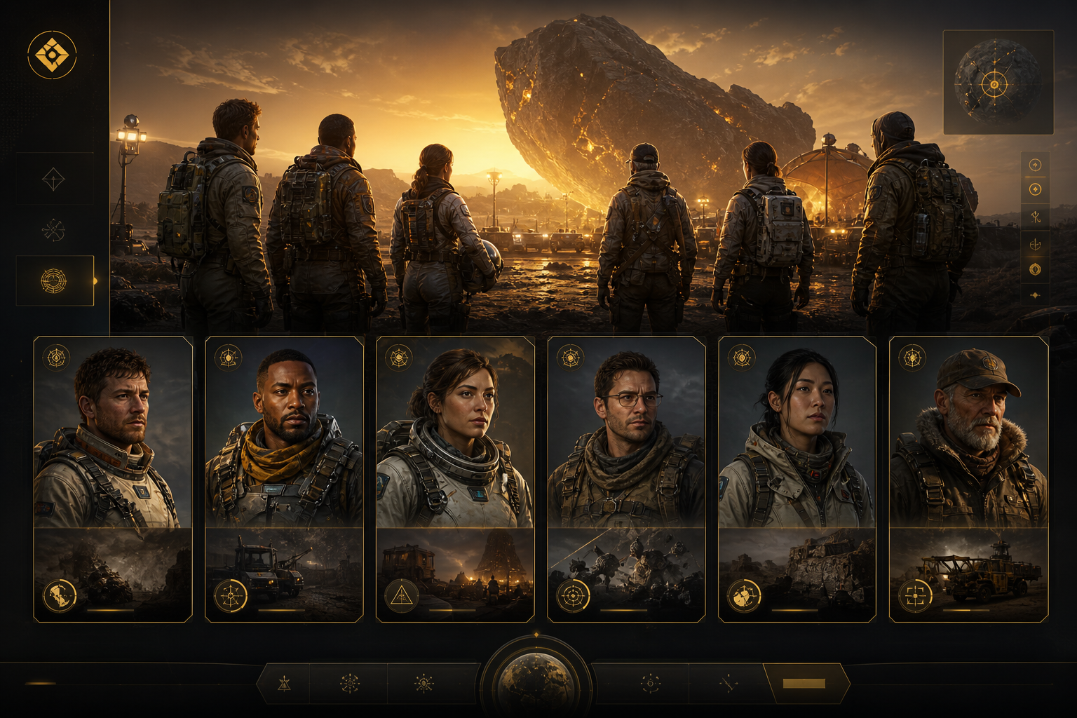 Meteorite expedition briefing with explorer avatar picker