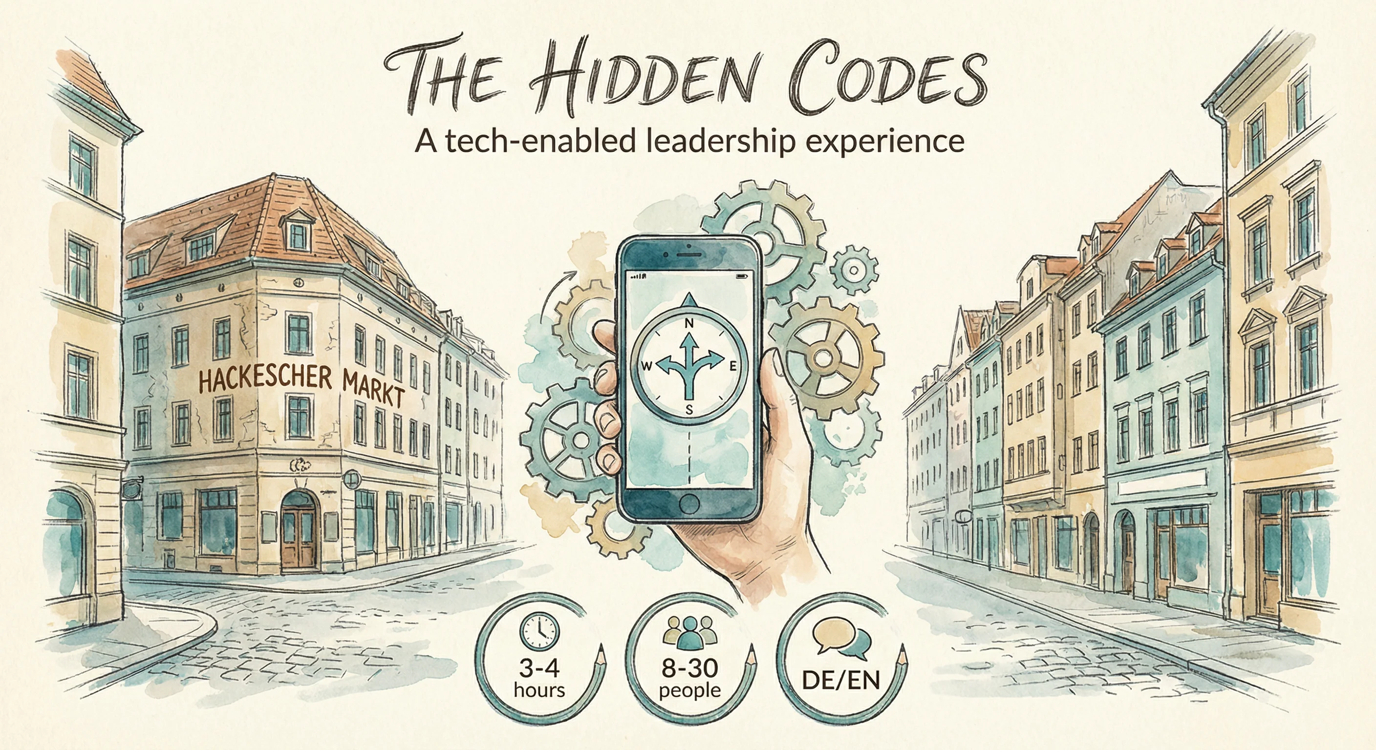 The Hidden Codes: tech-enabled leadership experience at Hackescher Markt, Berlin. 3–4 hours, 8–30 people, EN/DE.